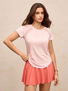 Activina 女式纯色圆领插肩袖短袖运动T恤健身衫 - 粉色 - 查看 6