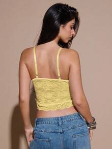 SHEIN BAE Women's Solid Color Lace Patchwork Elegant Fashion Camisole - Yellow - View 2