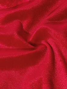 SHEIN Sparklyn 女孩圣诞天鹅绒星星和银箔领长袖连衣裙，撞色拼布设计，适合派对、节日、圣诞节装扮 - 紅色 - 查看 7