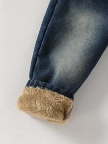 SHEIN 秋冬款年轻男孩休闲日常通勤百搭松紧腰保暖内衬牛仔裤