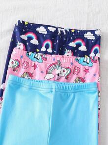 3pcs/Set Girls Unicorn Cartoon Print Snug Fit Long Sleeve T-Shirt And Pants Pajamas Set - Multicolor - View 5