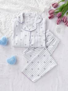 2pcs/Set Teen GirlApricot Butterfly Print Long Sleeve Cardigan And Pants, Casual And Comfortable Loungewear - Multicolor - View 9