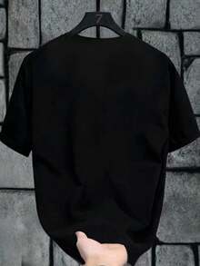 青少年男孩百搭休闲街头深色图案印花圆领短袖T恤 - 黑色 - 查看 2