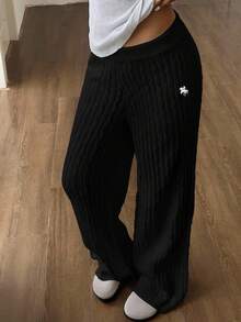 CovetEZ Women's Knight Pattern Elastic Waist Straight Loose Casual Knit Pants,Fall Pants Wide Leg Pleated Pants