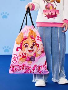 SHEIN | PAW Patrol 1pc Cartoon Pattern Drawstring Backpack, Adjustable Shoulder Strap, Gym Bag, Canvas Backpack, Casual Bag, Travel Bag, Sports Beach Bag, Unisex, Skye, Back To School , Pink