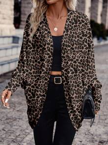 SHEIN Frenchy Sexy Casual Style Elegant Versatile Brown Leopard Print Full Pattern Women's Lightweight Jacket, Suitable For Autumn, Homewear Style,Cheetah Print Winter Spring