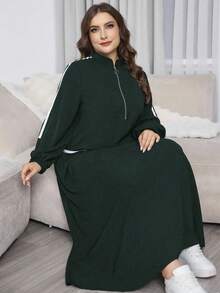 Al Najma Plus Size Casual Large Pocket Zipper Comfortable Loose Black Long Dress Maxi Women Outfit - Dark Green - View 4