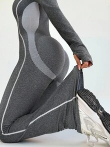 SHEIN Dewbera Women's Zipper Jumpsuit Flared Leg Tight Pants - Dark Grey - View 7