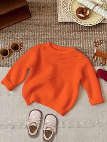 男婴休闲宽松圆领长袖毛衣，适合秋季