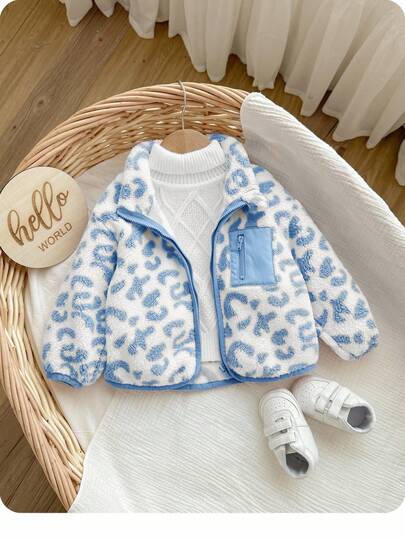 SHEIN Söt leopardmönstrad rosa termofodrad jacka för babyflicka, mångsidig för höst/vinter