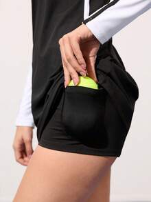 CourtClass Women's Letter Print Contrast Color Raglan Sleeve Sports Dress With Matching Shorts