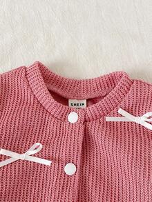 Elladie kids 2 Stücke Set aus Jacke und Hose im koreanischen Stil für Säuglinge/Kleinkinder, mit weißem Schleifenakzent, langärmeliger Strickjacke und einfarbiger Strickhose, süß und bequem für Frühling, Herbst und Winter