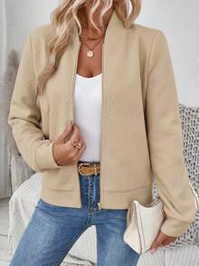 EMERY ROSE Plus Size Casual Solid Color Jacket, Women's Winter Coat - Apricot - View 9