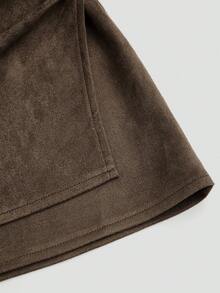 Lyrianda Plus Size Suede Pleated Asymmetric Zipper Decor Minimalist Commuter Short Skirt, Autumn/Winter - Brown - View 8