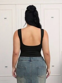 CovetEZ 大碼素色大露背背心連體衣