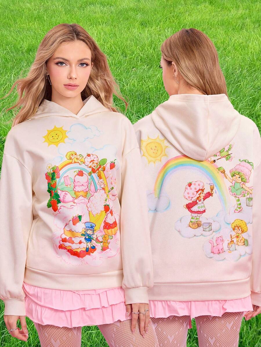 Strawberry Shortcake X SHEIN Damen Kapuzenpullover mit Cartoon-Figur Grafik