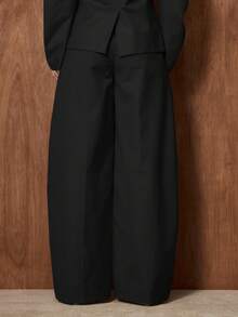 MUSERA 超宽腿褶裥西装裤，适合约会、外出、夜生活、工作、办公室、派对、春季、情人节等各种场合，尽显优雅气质。 - 黑色 - 查看 3