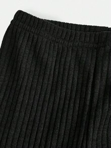 SHEIN Conjunto de 3 piezas para niñas: Chaqueta de manga larga a cuadros, Blusa de cuello alto de manga larga sólida y Pantalones acampanados sólidos, adecuado para Navidad - Burdeos - Ver 4