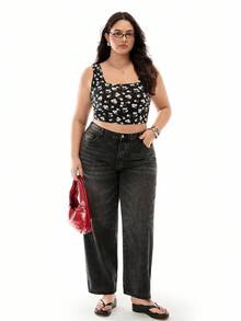 SHEIN EZwear 大碼雛菊印花短款背心 - 彩色 - 查看 3