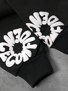 Manfinity EMRG 男士休闲字母印花连帽衫，秋冬黑色花卉印花连帽衫，长袖上衣