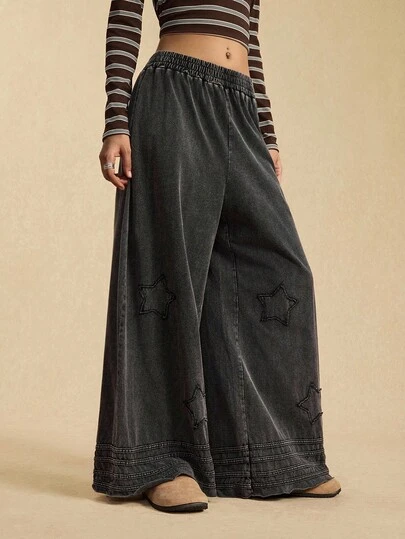 Easelle 运动裤 雪洗裤 秋冬复古雪洗复古长裤 2025 黑色七分裤 复古休闲