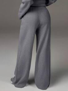 Athîral Quần len ống rộng thoải mái, đa năng, dây rút, thời trang thường ngày, quần len ống rộng, quần len ống loe, quần len ống rộng cho nữ vào mùa thu/đông - Xám - Xem 2