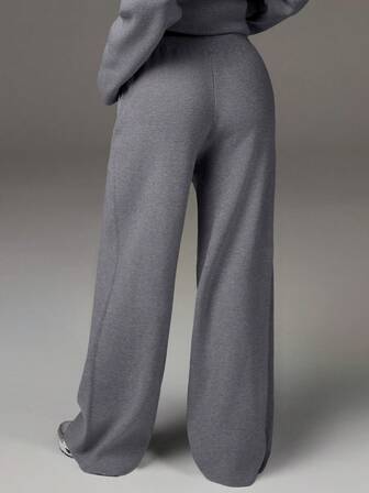 Athîral 休闲时尚百搭舒适宽松抽绳女毛衣裤阔腿运动裤针织裤喇叭裤女运动裤秋冬阔腿针织裤