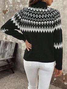 EMERY ROSE Damen Lässiger Rollkragen Raglanärmel Karomuster Strickpullover, Herbst/Winter