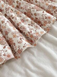 Loomiva Young Girl Floral Print Round Neck Puff Sleeve Waist Cinched Dress - Multicolor - View 4