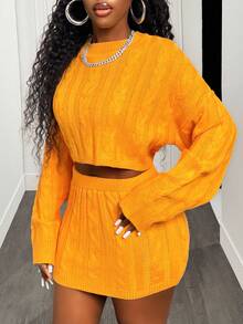 BamGleam 女士优雅针织长裙套装，秋冬 - 黃色 - 查看 8