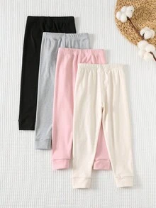 Cozy Pixies 4件套柔软针织弹力腰裤套装，字母印花针织弹力腰束脚裤4件套，幼儿男女童加厚保暖内衬卫衣和裤子，适合室内、室外、日常、运动、玩耍、派对、拍照、度假、锐舞派对、秋冬季滑雪等场合 - 彩色 - 查看 2