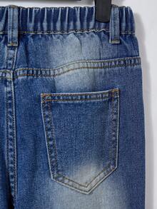 SHEIN Explorewe Tween Boys Denim Two Pieces Outfits, Mid-Blue Denim Color, Collegiate Style, Streetwear, Outdoor, Also Versatile Fashion Pieces, Distressed & Crinkle Design, Comfortable Cotton, Suitable For Daily Wear, School, Commute, Gathering, Travel, Back To School Season, New Autumn Collection