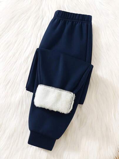 SHEIN Pantaloni de trening casual din fleece, asortabili, pentru băieți