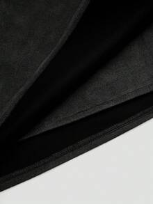 Sweetra CURVE 棕色褶皱不对称装饰拉链后背绒面革毛绒短裙，简约通勤风格，大码，秋冬 - 黑色 - 查看 7