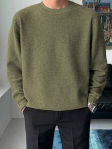 DAZY Jersey de cuello redondo verde sólido para hombre, otoño/invierno - Verde - Ver 4