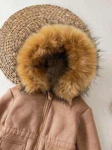 SHEIN Babygirl Cute Casual Fleece Hooded Jacket, Versatile For Autumn/Winter