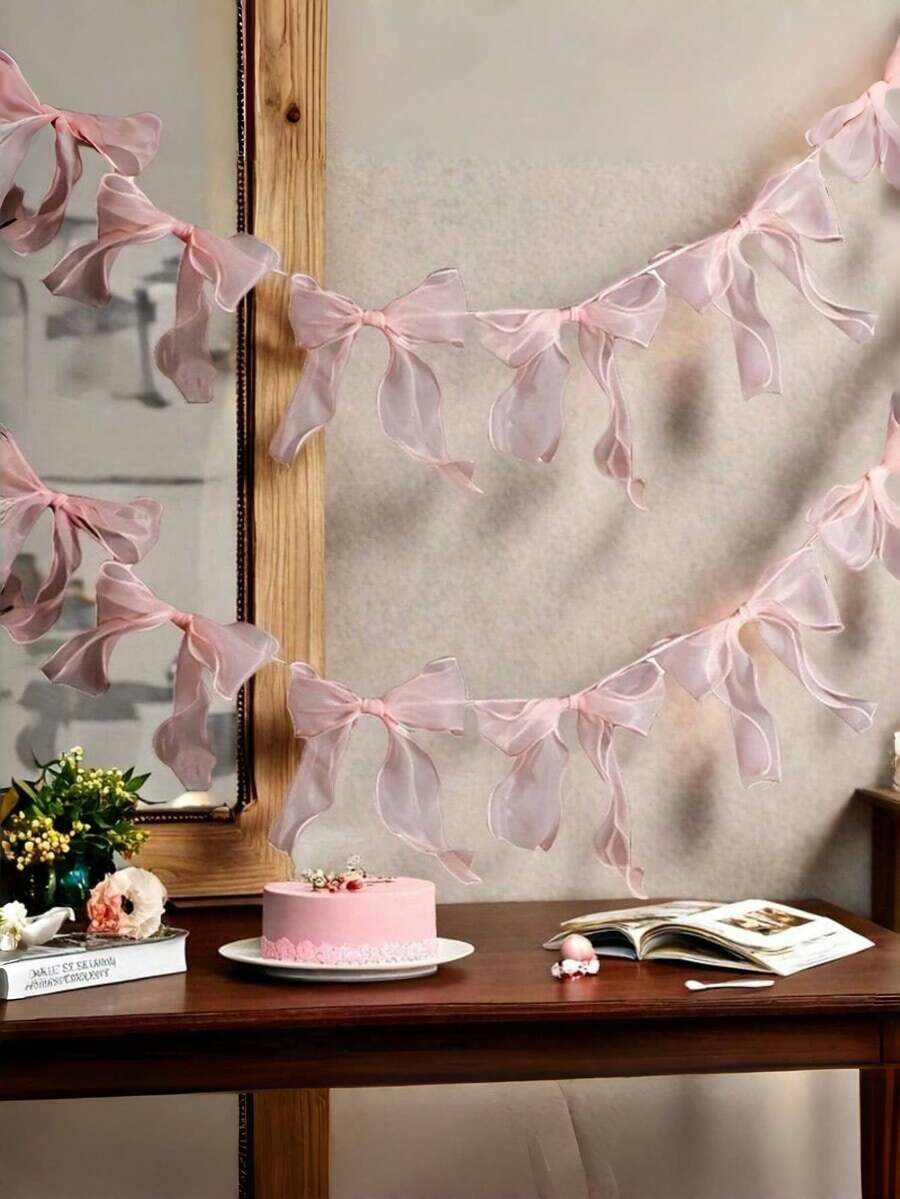 1pc 12 Bows Elegant Garland Pink White Black Purple Bow Decor For Princess Theme Party Birthday Wedding Valentine Day Decoration For Shelves Walls Background Room Decor Party Favors - Multicolor - View 1