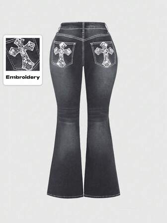 Grunge Punk Große Größen Jeans in Grunge-Optik mit Grafik-Muster für Damen, Preppy-Style
