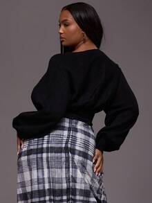 MUSERA 大码束腰卫衣，日常休闲酷女孩街头风，无裁剪，适合晚宴派对等场合，优雅百搭。 - 黑色 - 查看 5