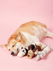 PETSIN 1 件卡通动物造型毛绒宠物玩具 - 可爱吱吱叫的狗玩具，适合小型犬和猫的有趣玩耍和互动咀嚼玩具 - 彩色 - 查看 2