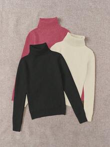 Franclia 3pcs/Set Autumn/Winter Thick Fleece Turtleneck Slim Fit Long Sleeve Sweater - Multicolor - View 5