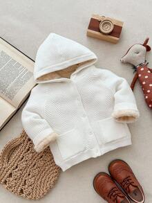 Blossori Baby Girls' French Elegant Floral Knit Long Sleeve Hooded Cardigan - White - View 5