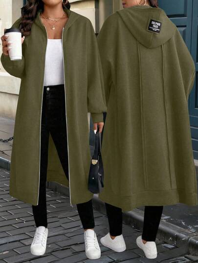 EMERY ROSE 大码休闲街头宽松拉链连帽长袖夹克，适合日常穿着