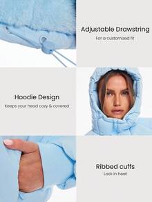 GLOWMODE 舒适丝滑保暖可调节抽绳下摆连帽羊毛内衬短款羽绒夹克秋冬户外日常休闲装 - 水藍色 - 查看 4