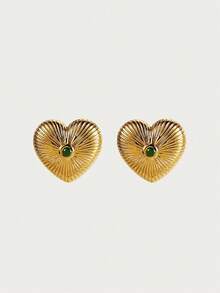 Glisma 18K Gold-Plated Classic Heart-Shaped Zirconia Earrings,Party,Night Club,Shopping,Vintage,PREMIUM,Zirconia,Rhinstone,Heart,Party,Night Club,Shopping,Vintage,PREMIUM,Zirconia,Rhinstone,Heart,Western Jewelry,Old Money,Gemstone,Outfits,For Mom/Women/Girl/Mother,Premium,SEXY/Classy,Summer/Beach/PromLayered/Gemstone/Beaded/Crystals,Charm/Chunky - Yellow Gold - View 1