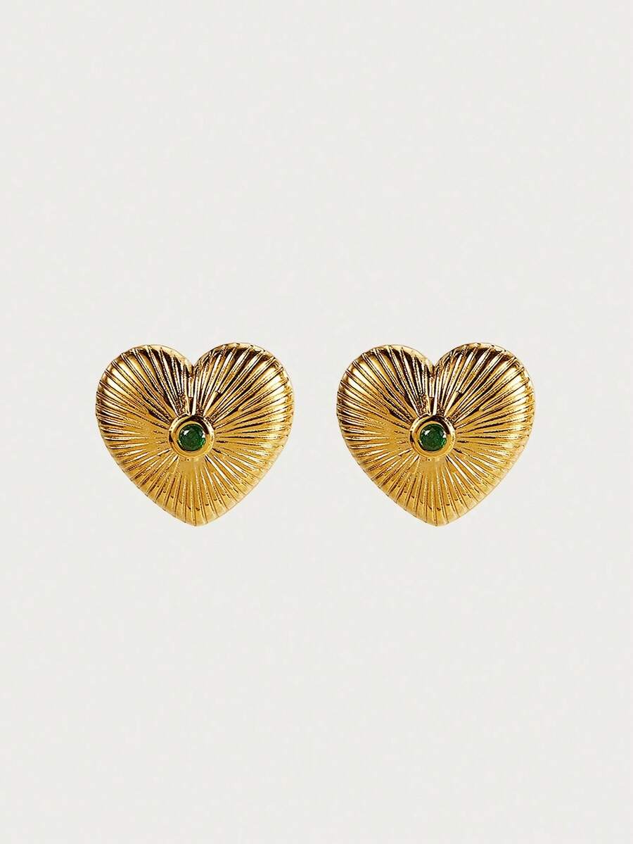 Glisma 18K Gold-Plated Classic Heart-Shaped Zirconia Earrings,Party,Night Club,Shopping,Vintage,PREMIUM,Zirconia,Rhinstone,Heart,Party,Night Club,Shopping,Vintage,PREMIUM,Zirconia,Rhinstone,Heart,Western Jewelry,Old Money,Gemstone,Outfits,For Mom/Women/Girl/Mother,Premium,SEXY/Classy,Summer/Beach/PromLayered/Gemstone/Beaded/Crystals,Charm/Chunky - Yellow Gold - View 1