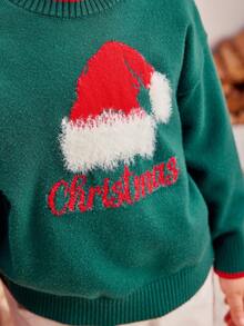 SHEIN Mũ Giáng sinh & Áo len họa tiết chữ, thích hợp cho Giáng sinh, Ngày lễ tình nhân, Tiệc gia đình & Cặp đôi - màu xanh lá - Xem 7