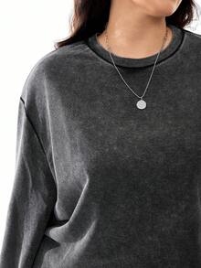 SHEIN EZwear Plus Drop Shoulder Sweatshirt For Spring And Autumn Graduation,Back To School Outfits,Graduation,Teacher Outfits For Women,Back To School Winter Fall - Black - View 6