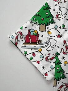 PopScrub Women's Fashion V-Neck Short Sleeve Allover Print Christmas Tree & Fairy Lights Nurse Scrub Uniform Top - Multicolor - View 5