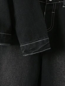 SHEIN 2 pièces Ensemble veste à col en jean noir et pantalon ample pour jeune garçon - Noir - Voir 3